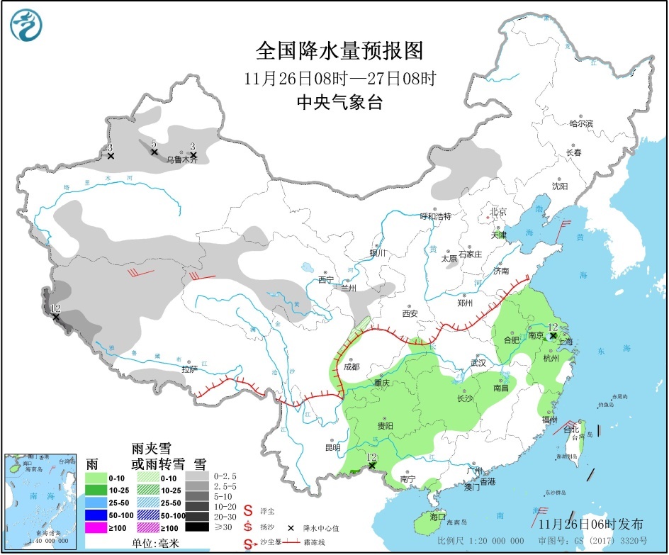 青藏高原新疆北部局地有较强降雪