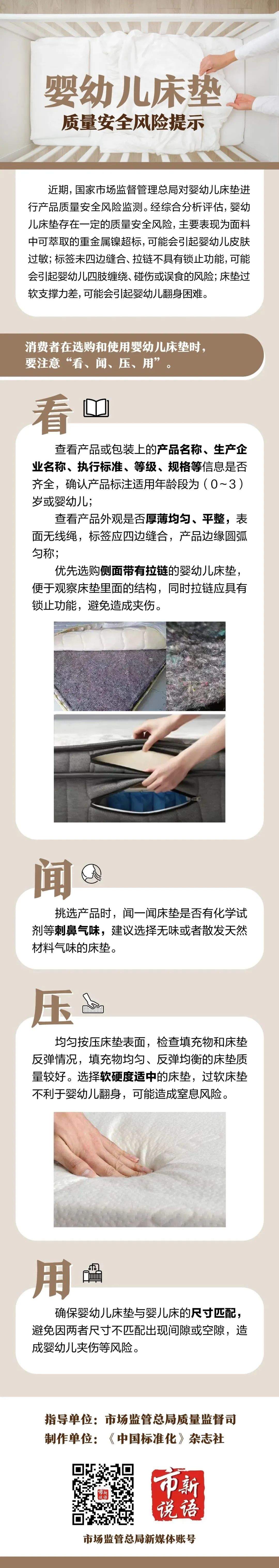 婴幼儿床垫质量安全风险提示：选购时注意这几点