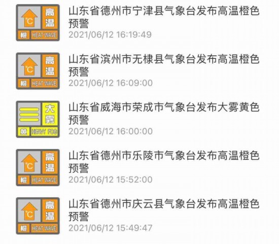 山东两地发布高温橙色预警，13日夜间局部暴雨