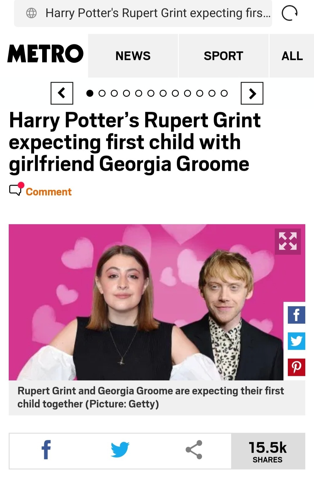 《哈利·波特》罗恩升级当爸！与女友低调交往8年