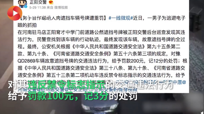 下个路口见！河南一男子为躲电子眼人肉遮挡车牌过红绿灯，交警：自作聪明