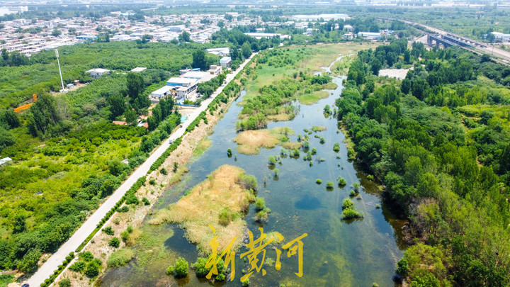 俯瞰玉符河强渗漏带 道路东西两侧干枯水流两重天