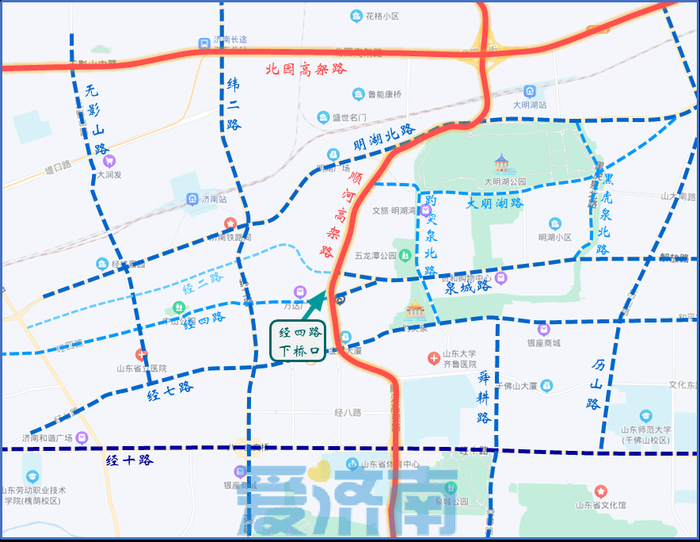 济南交警：5月31日起，济南顺河高架经四路下桥口车辆禁左