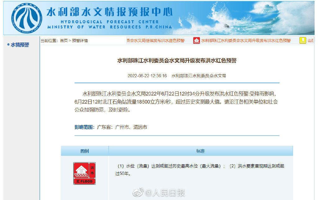 北江干流洪峰预计将于22日17时过境广东清远英德