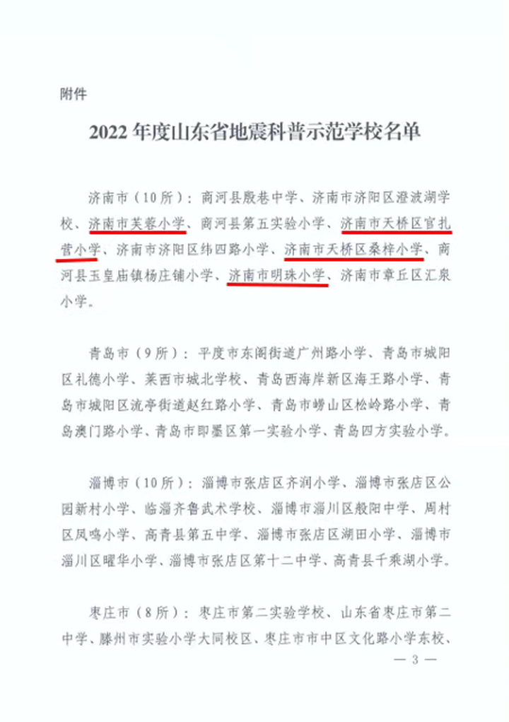 天桥区四所学校被评为2022年度山东省地震科普示范学校