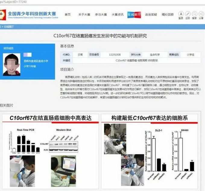 “小学生研究癌症获奖”，云南省科协：已成立调查组