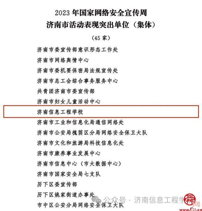 济南信息工程学校荣获国家网络安全宣传周济南市活动表现突出单位