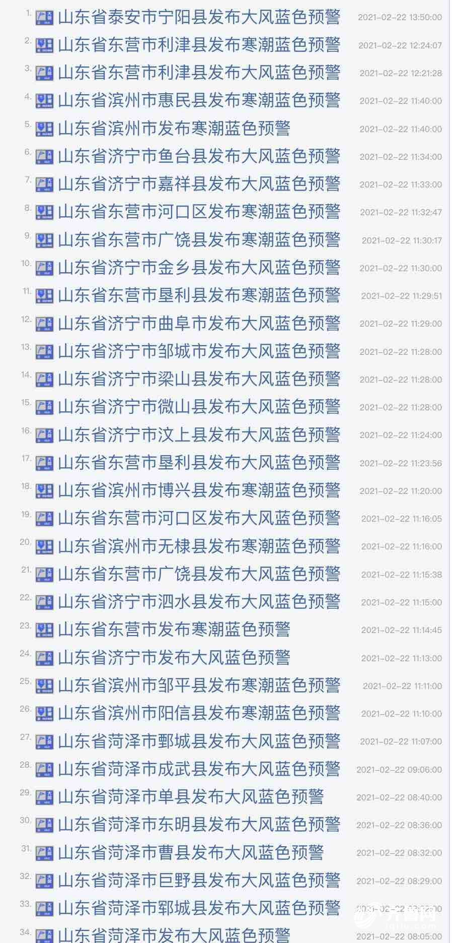 山东22日继续发布寒潮预警 今天下午到明天气温继续下降