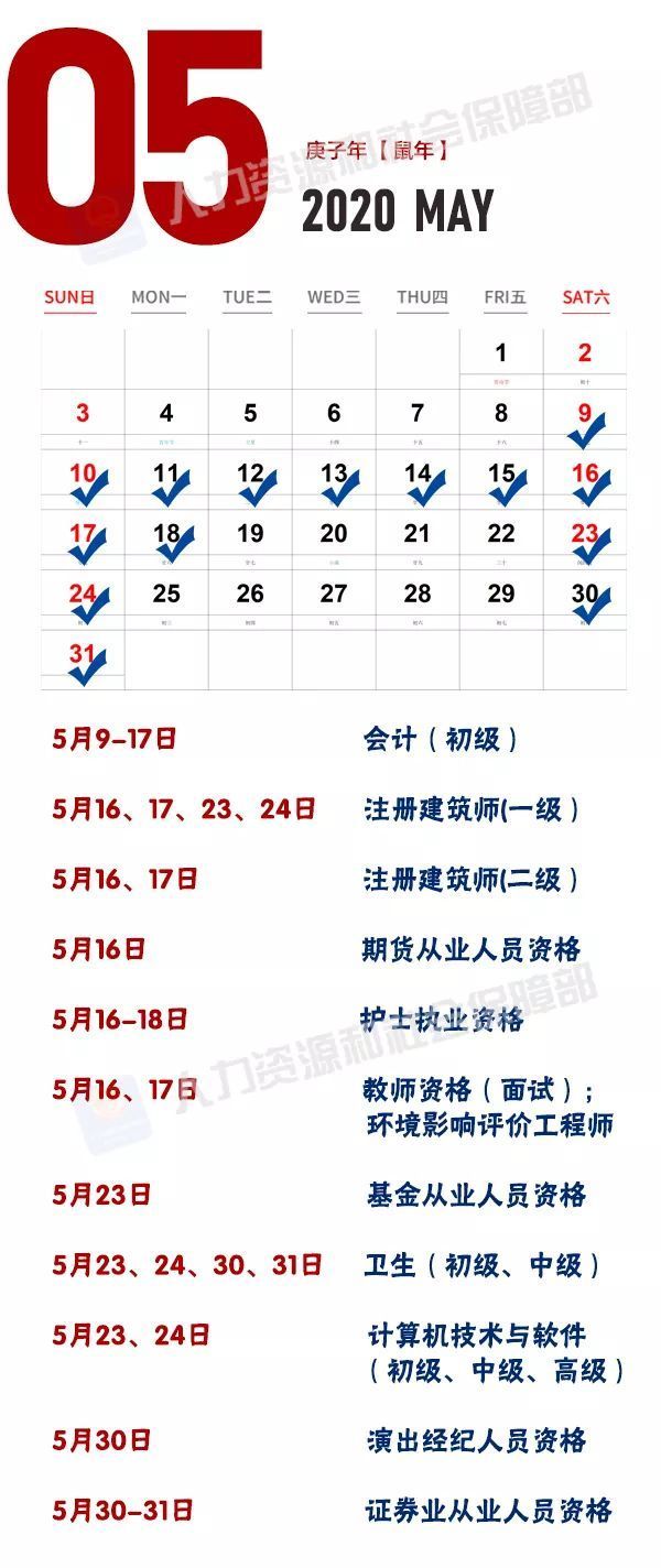来了！2020年各种资格考试安排