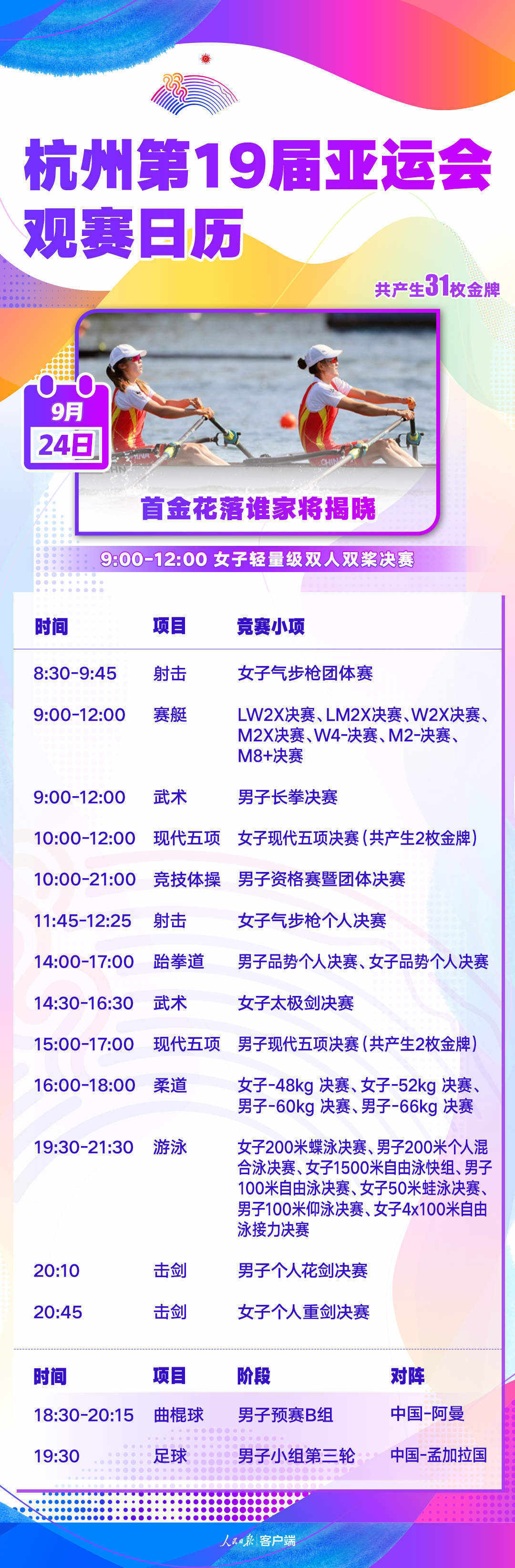 亚运今日看点丨祖国队能否拿下杭州亚运会首金