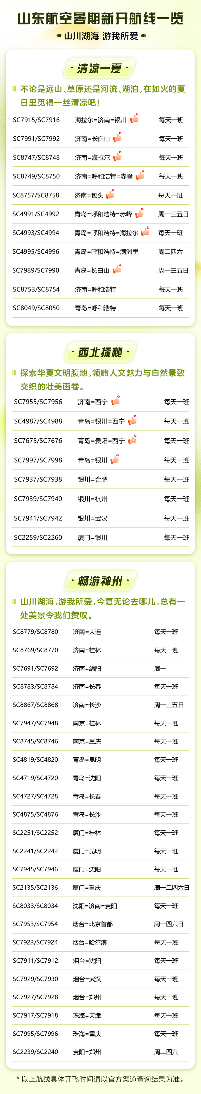 说走就走的旅行安排上，山航暑运新开43条热门航线