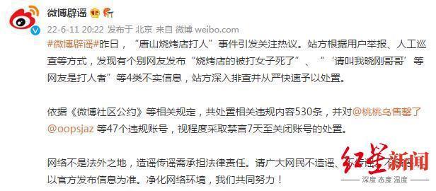 网传烧烤店被打女子已死亡，唐山市妇联：两位住院女性生命体征平稳