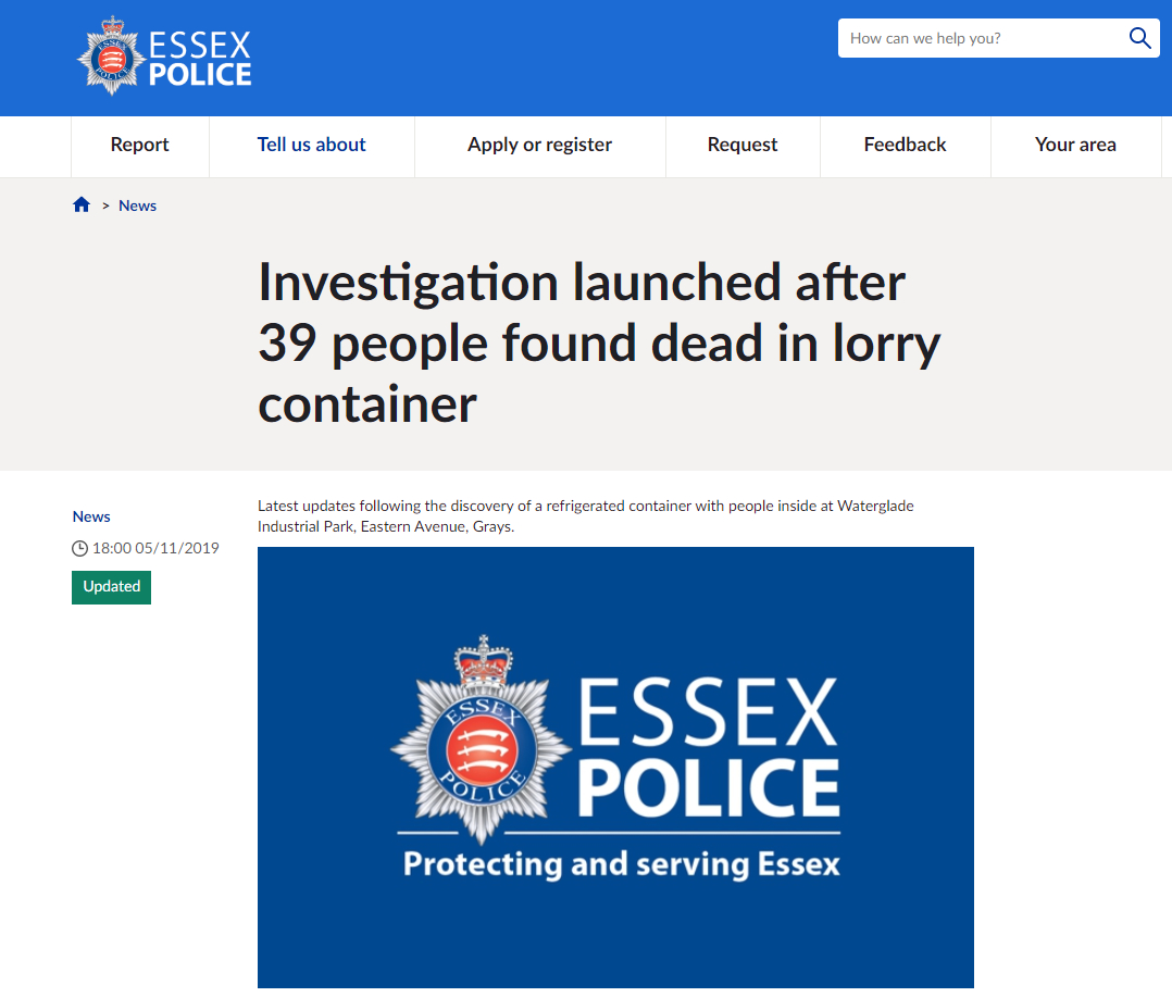 英国“死亡货车”案39名死者身份确定 均为越南人