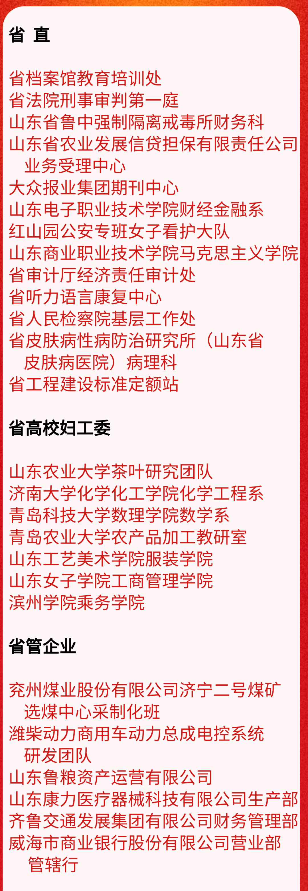 名单来了！山东省妇联表彰省三八红旗手标兵、三八红旗手、三八红旗集体