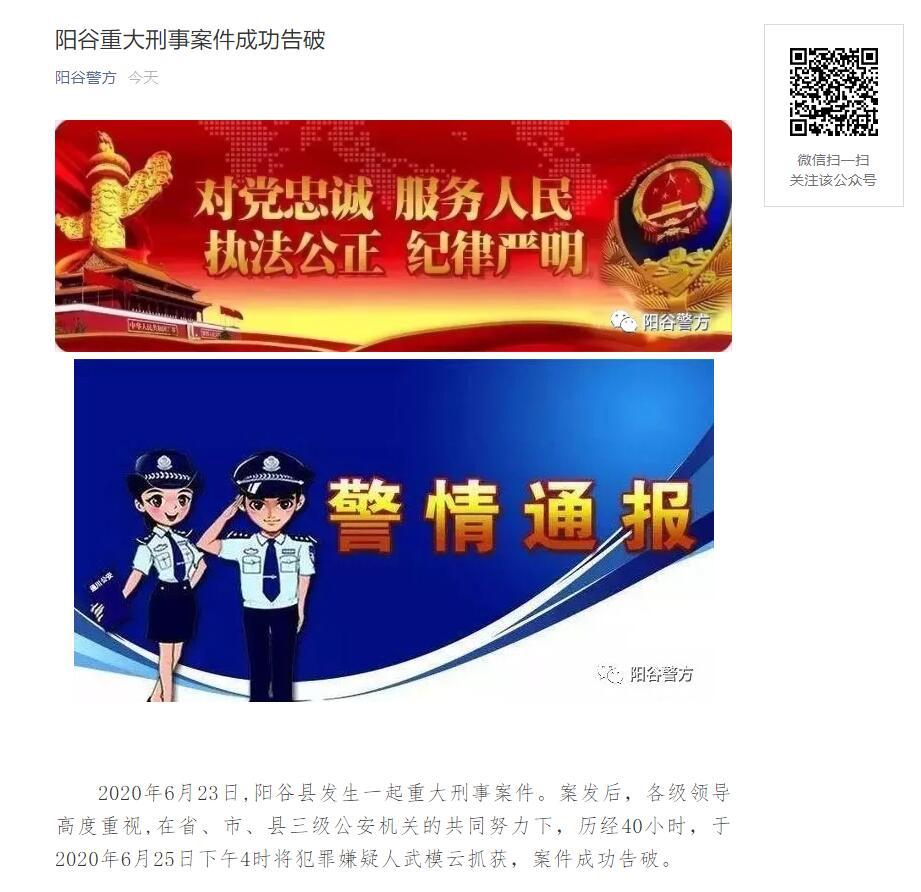 聊城阳谷县重大刑事案件成功告破