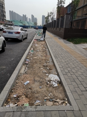 啄木鸟在行动：腊山河东路与青岛路交叉口绿化带渣土裸露未覆盖