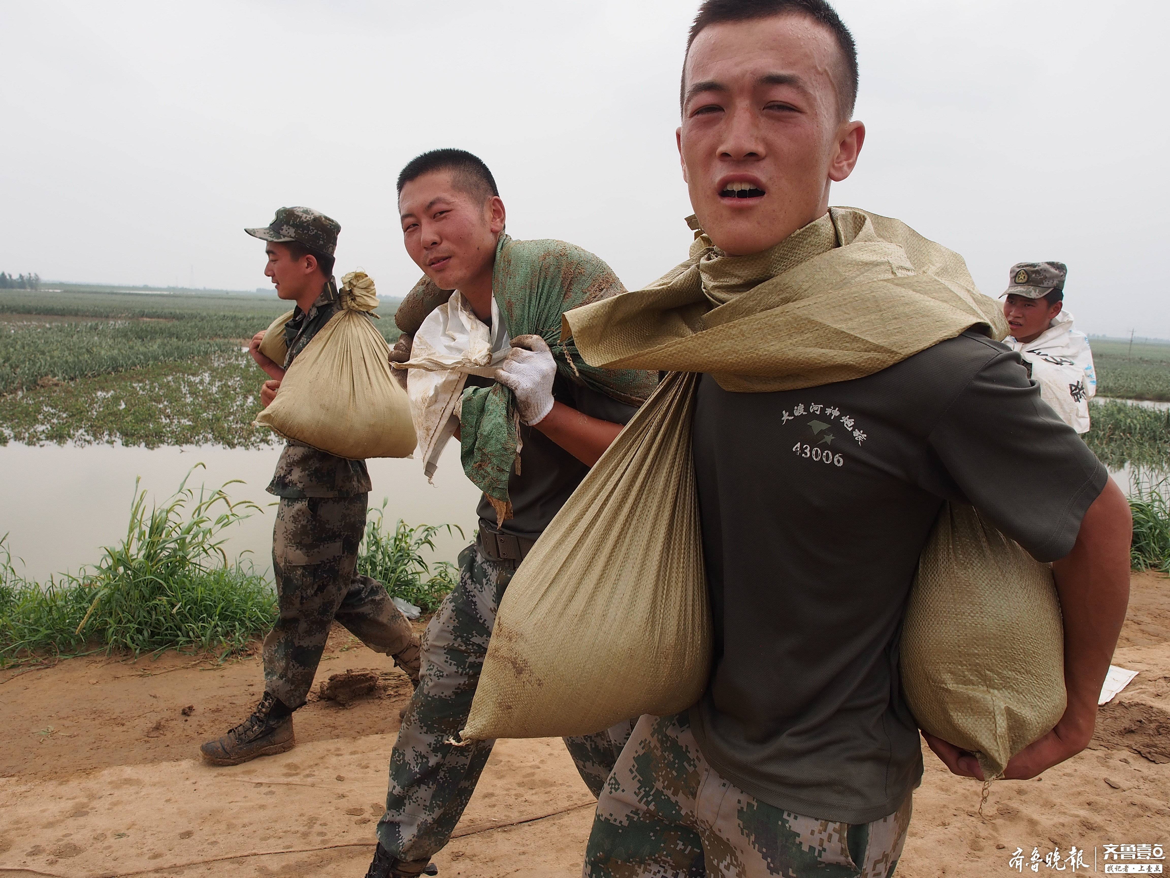 半天背一吨沙袋！寿光张僧河救援现场他们有最坚硬的脊梁！