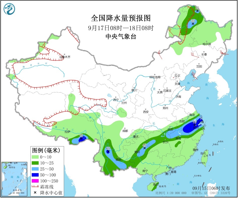 中东部自西向东将有一次大范围降雨过程