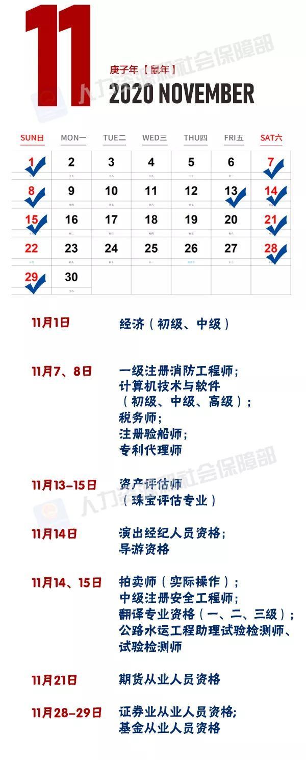 来了！2020年各种资格考试安排