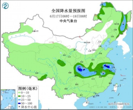 西北地区至长江中下游等地有较强降雨 局地有大暴雨