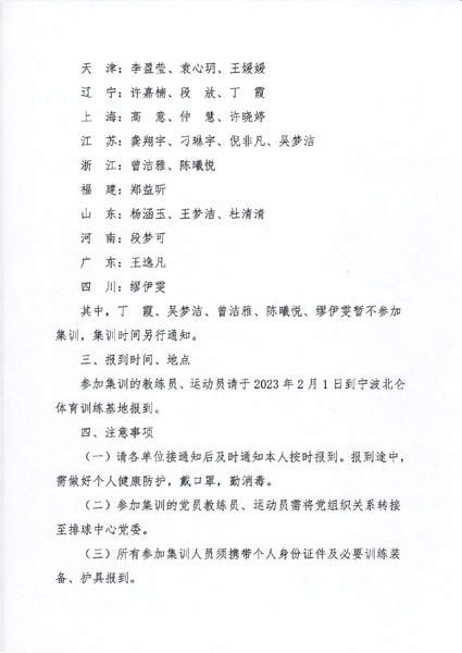 新一届中国男、女排集训名单公布 江川、袁心玥领衔