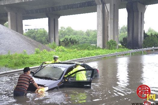 司机误入涉水路段，齐腰水深慌乱求助交警