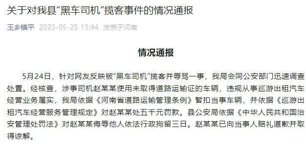 黑车司机抡拳辱骂“扇死你”，河南镇平通报处理结果