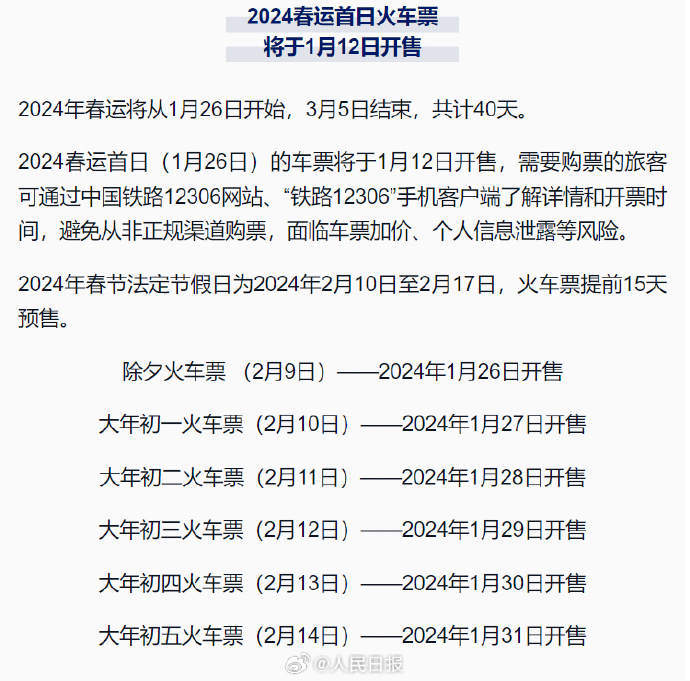 1月12日开售春运首日火车票 收好2024春运购票时间表