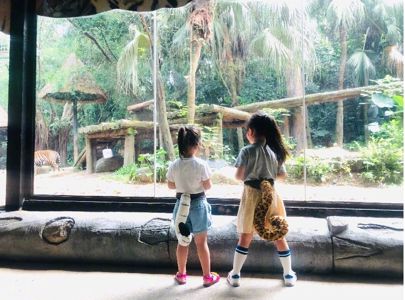 董璇携女儿游动物园，3岁的小酒窝造型百变，拍美照似小模特