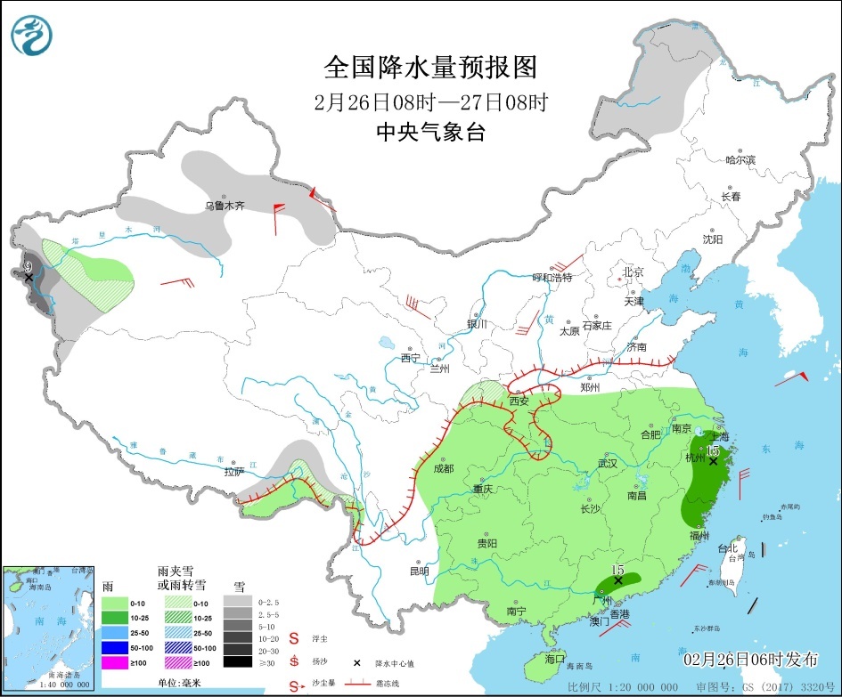 强冷空气将影响我国中东部将出现大范围雨雪天气