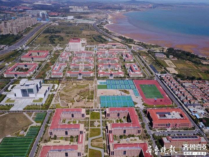 航拍山东大学青岛校区校园，红瓦绿树美如童话世界