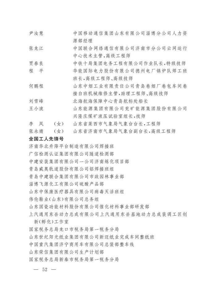 全国五一劳动奖和全国工人先锋号名单公布，山东这些集体和个人上榜