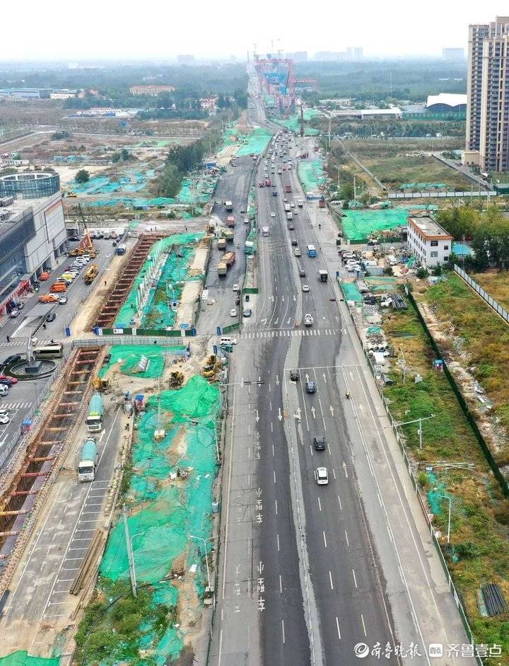 航拍济南黄河大桥扩建南段进展，大桥路正发生巨变
