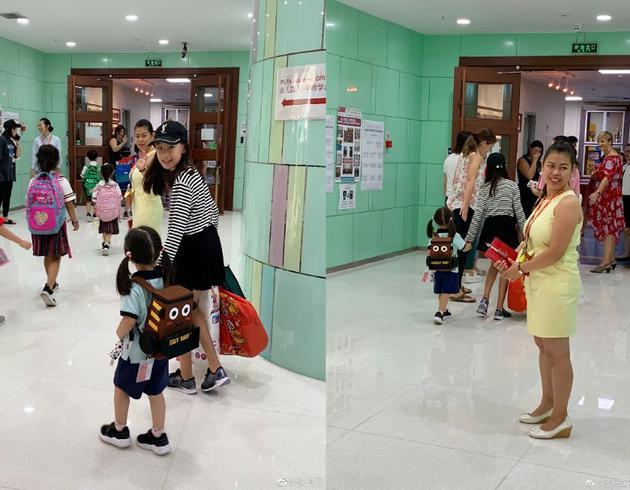 赵文卓夫妇送三个宝宝返校 大女儿身高直逼爸爸