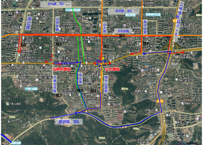 本周五起济南轨道交通4号线山大路站围挡施工，路口出行方式有变化