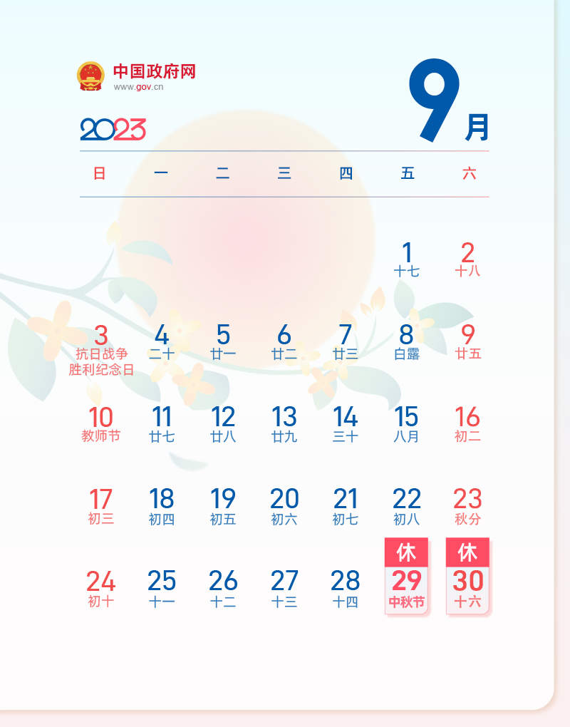 春节休7天，五一休5天，中秋国庆连休8天，2023年放假安排来了！