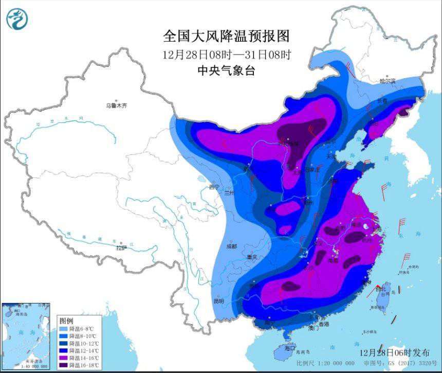 寒潮橙色预警:西北东北华北等局地预计降温超12～16℃