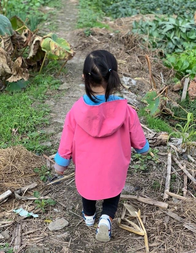 朱丹晒女儿背影照 侧颜呆萌可爱 菜地拔萝卜画风可爱