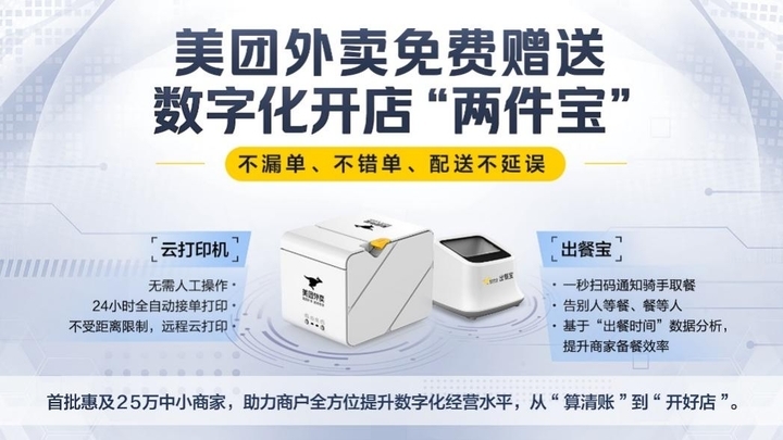 美团外卖将面向全国赠送数字化开店“两件宝”，惠及25余万中小商户
