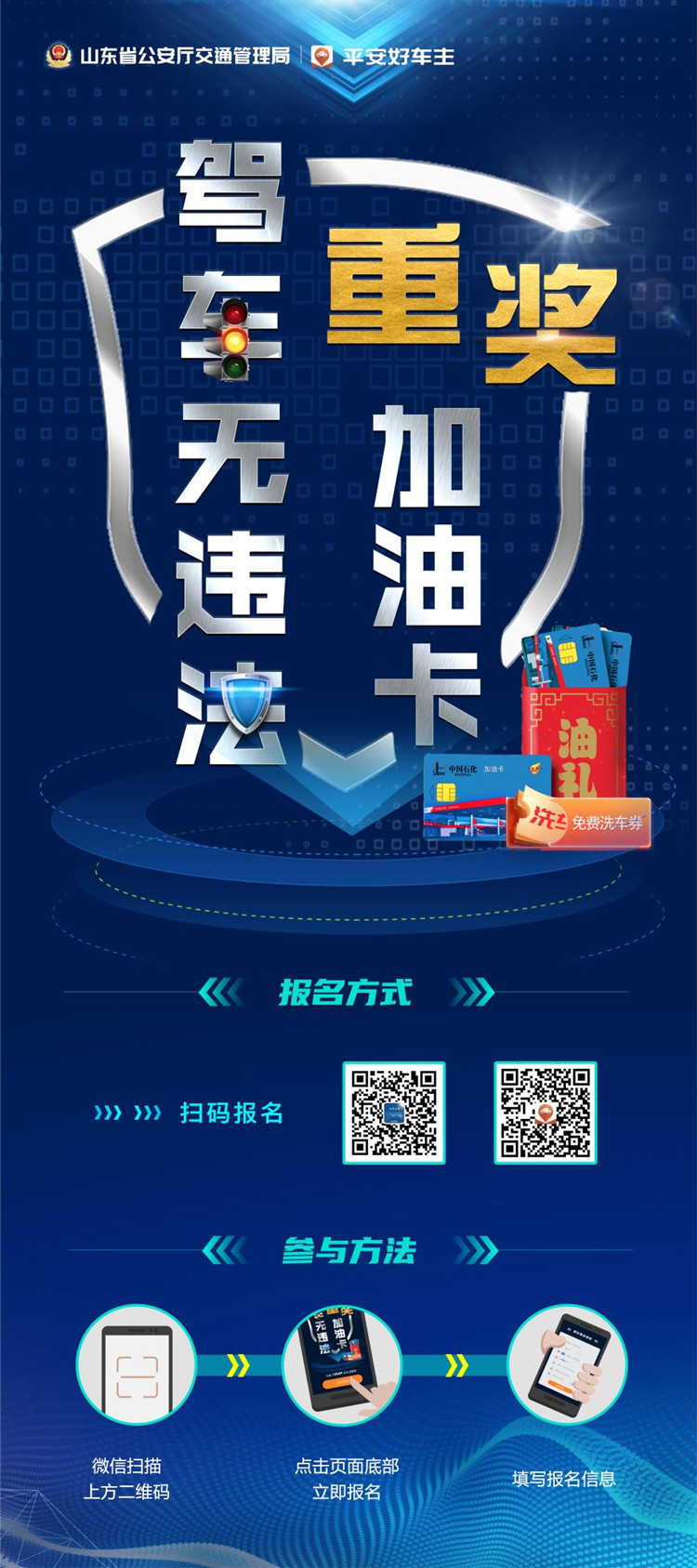 省交管局：福利来了！4个月内无交通违法记录有机会抽取1万元加油卡