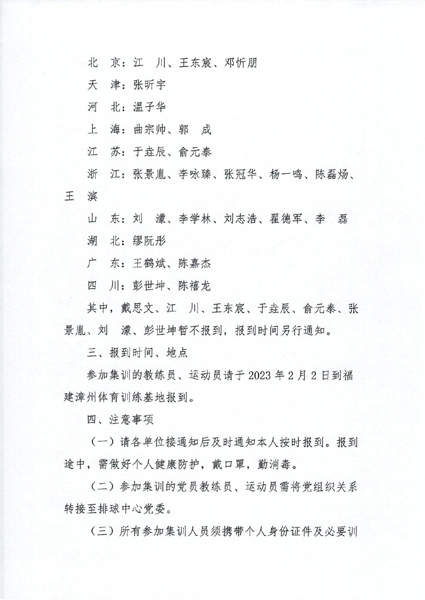 新一届中国男、女排集训名单公布 江川、袁心玥领衔