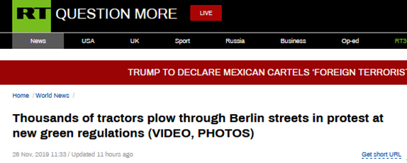抗议政府环保新规 德国农民又把5000辆拖拉机开上柏林街头……