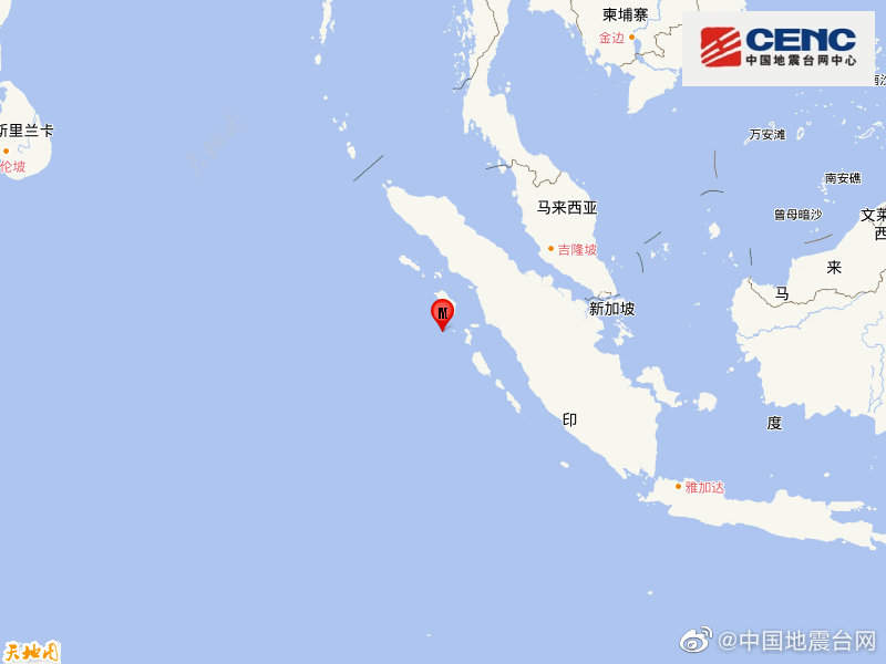 印尼苏门答腊岛北部发生52级地震震源深度10千米